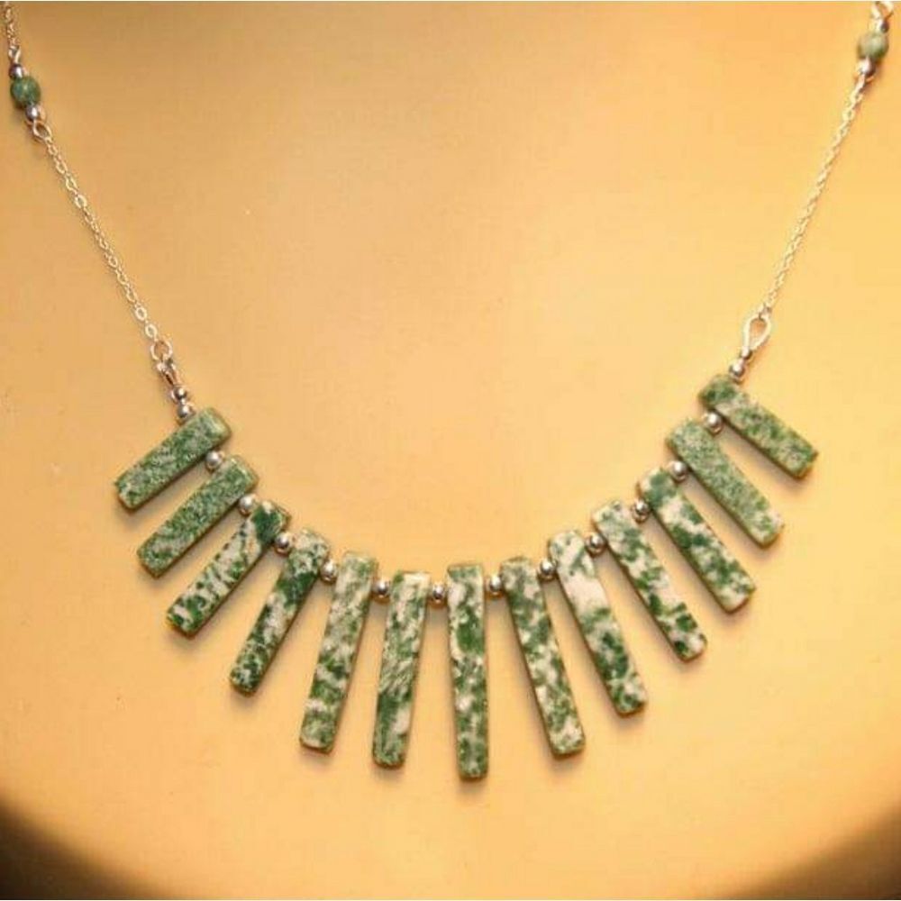 Tree Agate & Sterling Silver Chain Bib Necklace